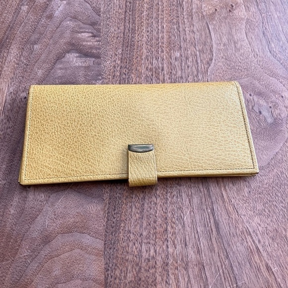 VINTAGE Gold Yellow Baronet Checkbook Wallet Cowhide Leather Snap Retro 80s - Picture 2 of 13